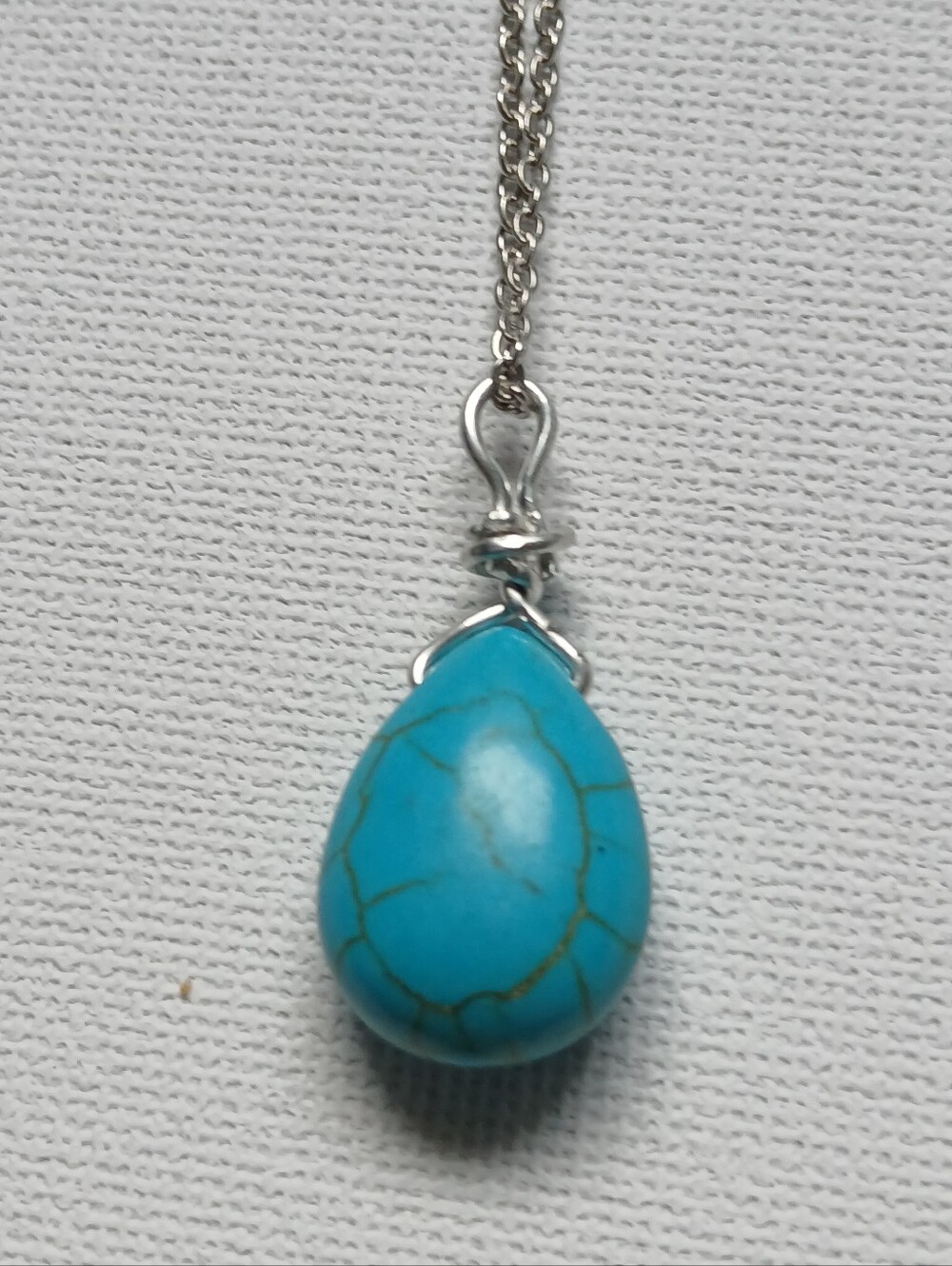 Sterling Silver Teardrop Turquoise Pendant Necklace - Blue
